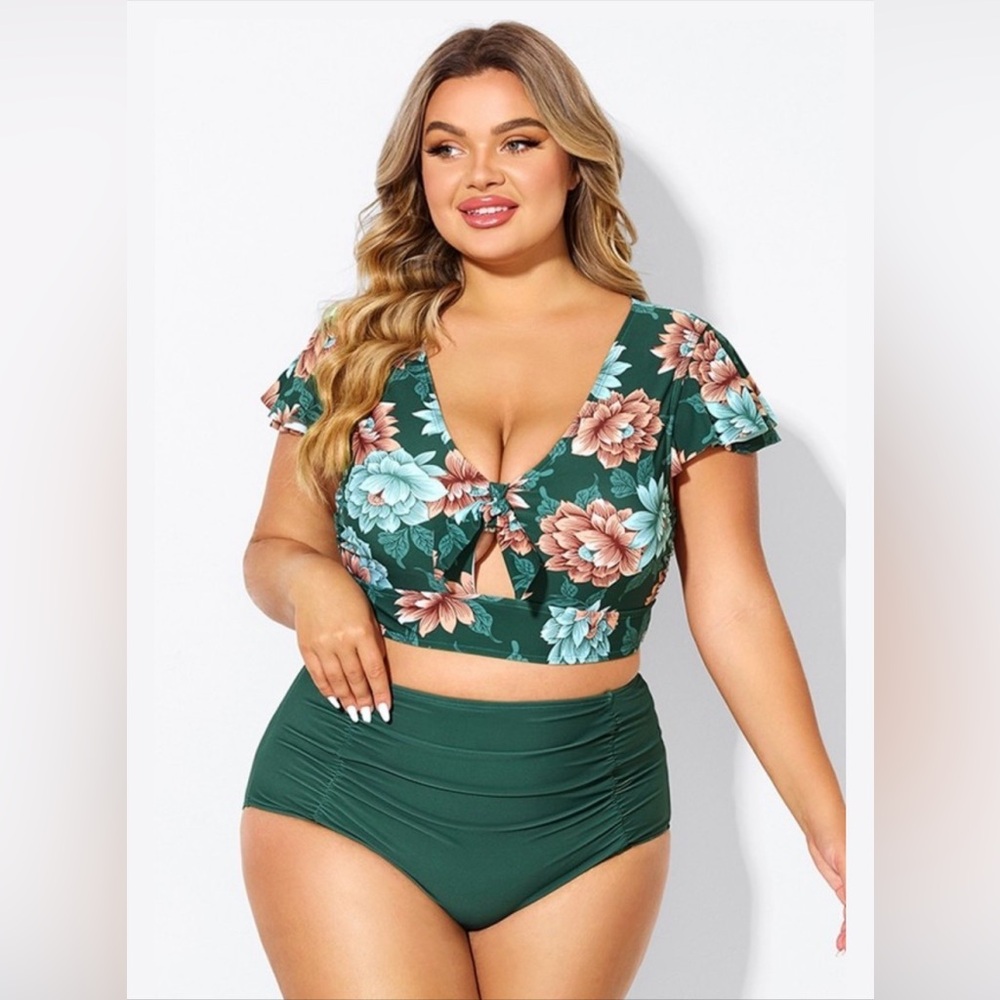 Meet.Curve Floral Green Women's Swim Set Size XL(US 16/18)